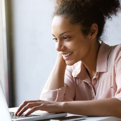 Woman using Events.com for pricing funds