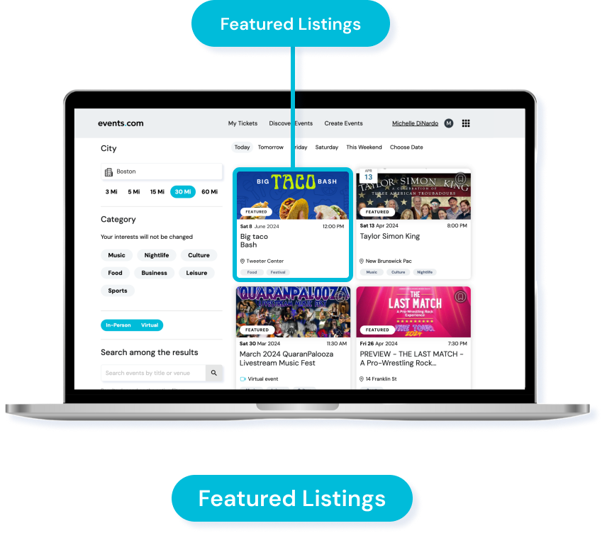 Events.com Discover Featured Listings